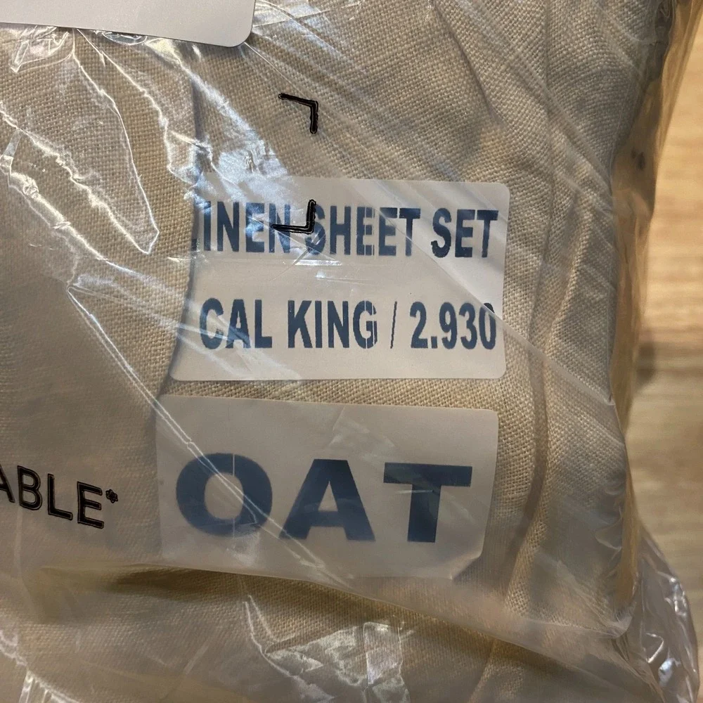 Quince European Linen Sheet Set California King Oat Beige 4 Piece w/ Flat Sheet